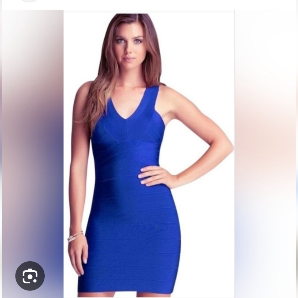 Bebe Cobalt Blue Luxe  Bandage Dress Back Zip M Medium Bodycon